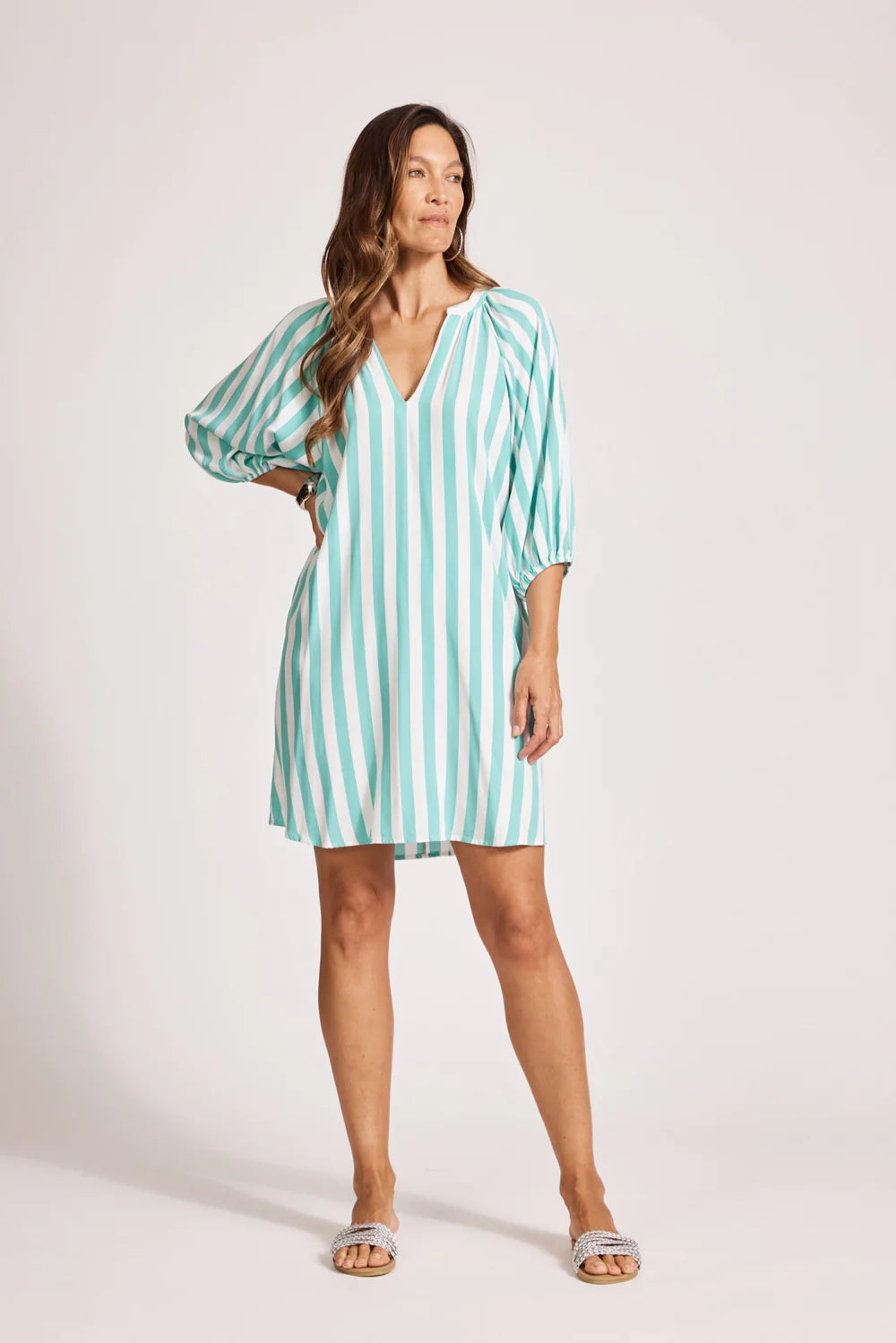 Treville Stripe Dress Aqua