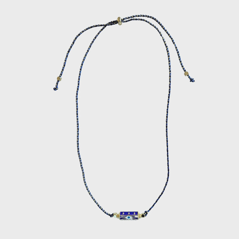 Evil Eye Cord Necklace Blue