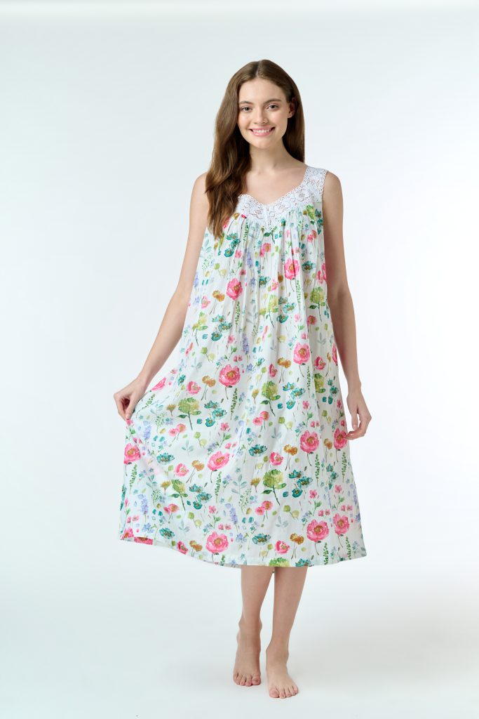 Arabella Lace V Neck Nightie Watercolour Floral