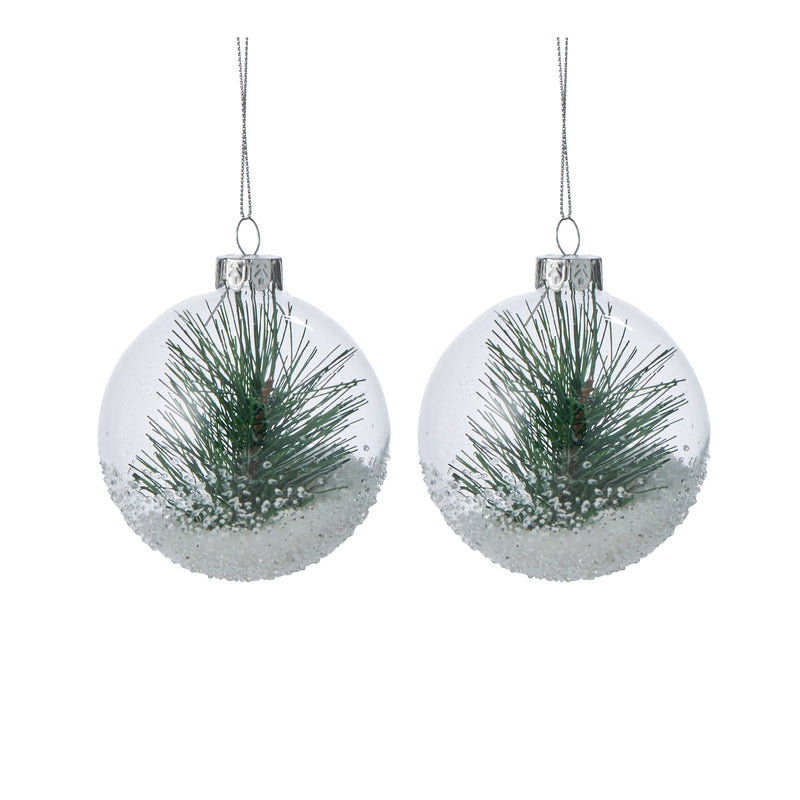 Glass S/2 Snowdome Ornament 8cm