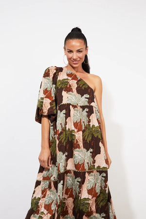 Cayman One Shoulder Dress Palms