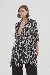 Handkerchief Hem Print Shirt Black/Cream