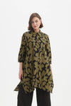 Handkerchief Hem Print Shirt Moss/Black