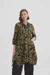 Handkerchief Hem Print Shirt Moss/Black