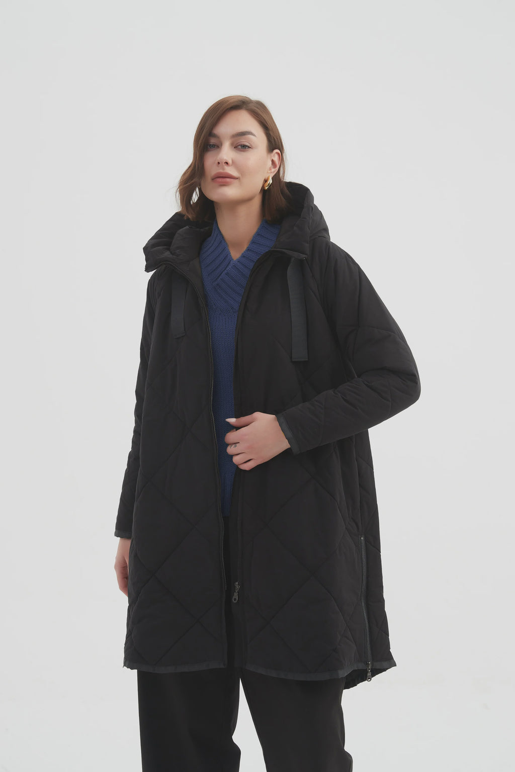 Zip Hem Winter Coat Black