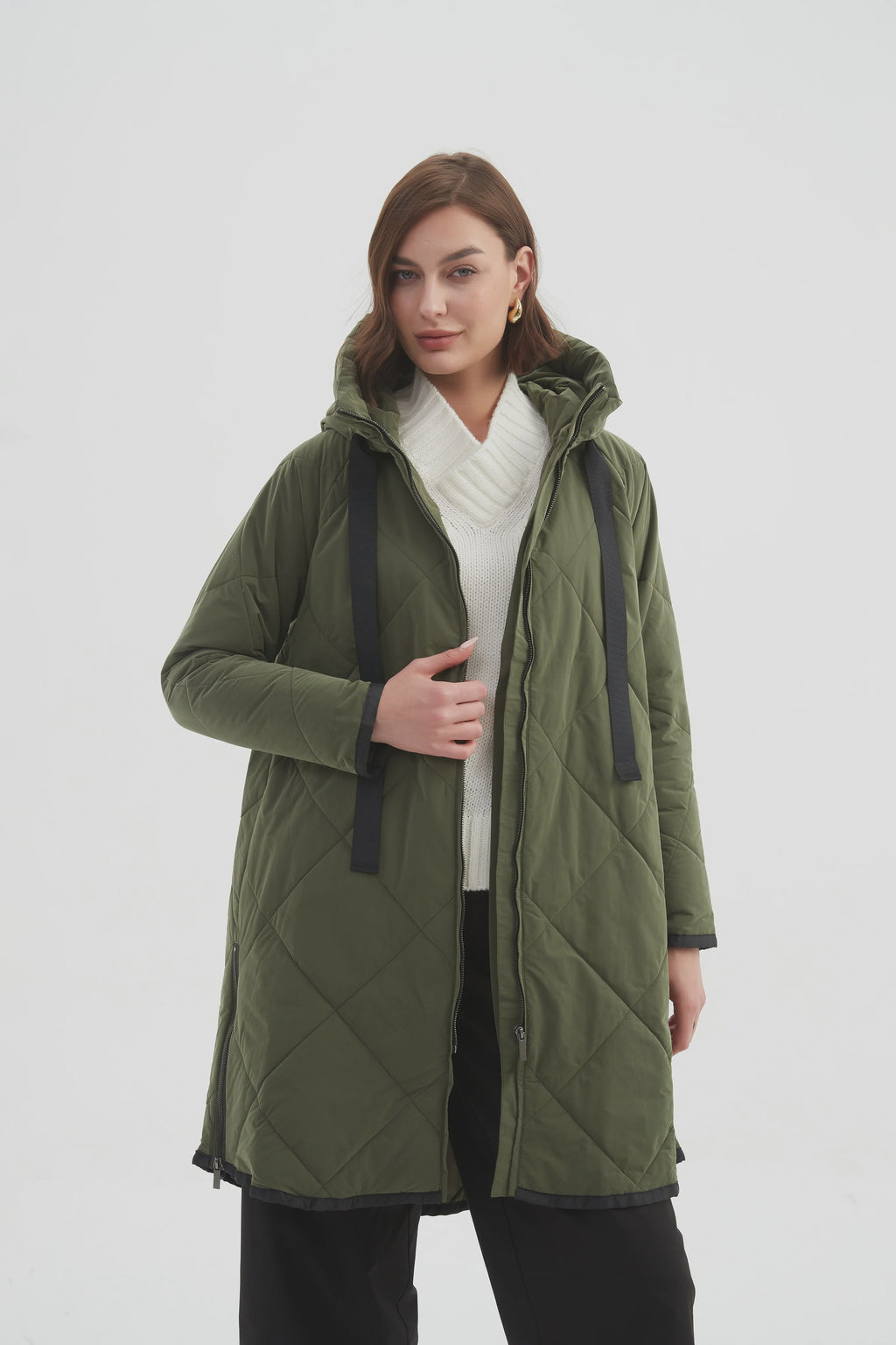 Zip Hem Winter Coat Dark Olive