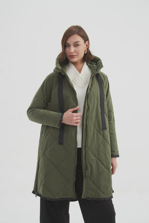 Zip Hem Winter Coat Dark Olive