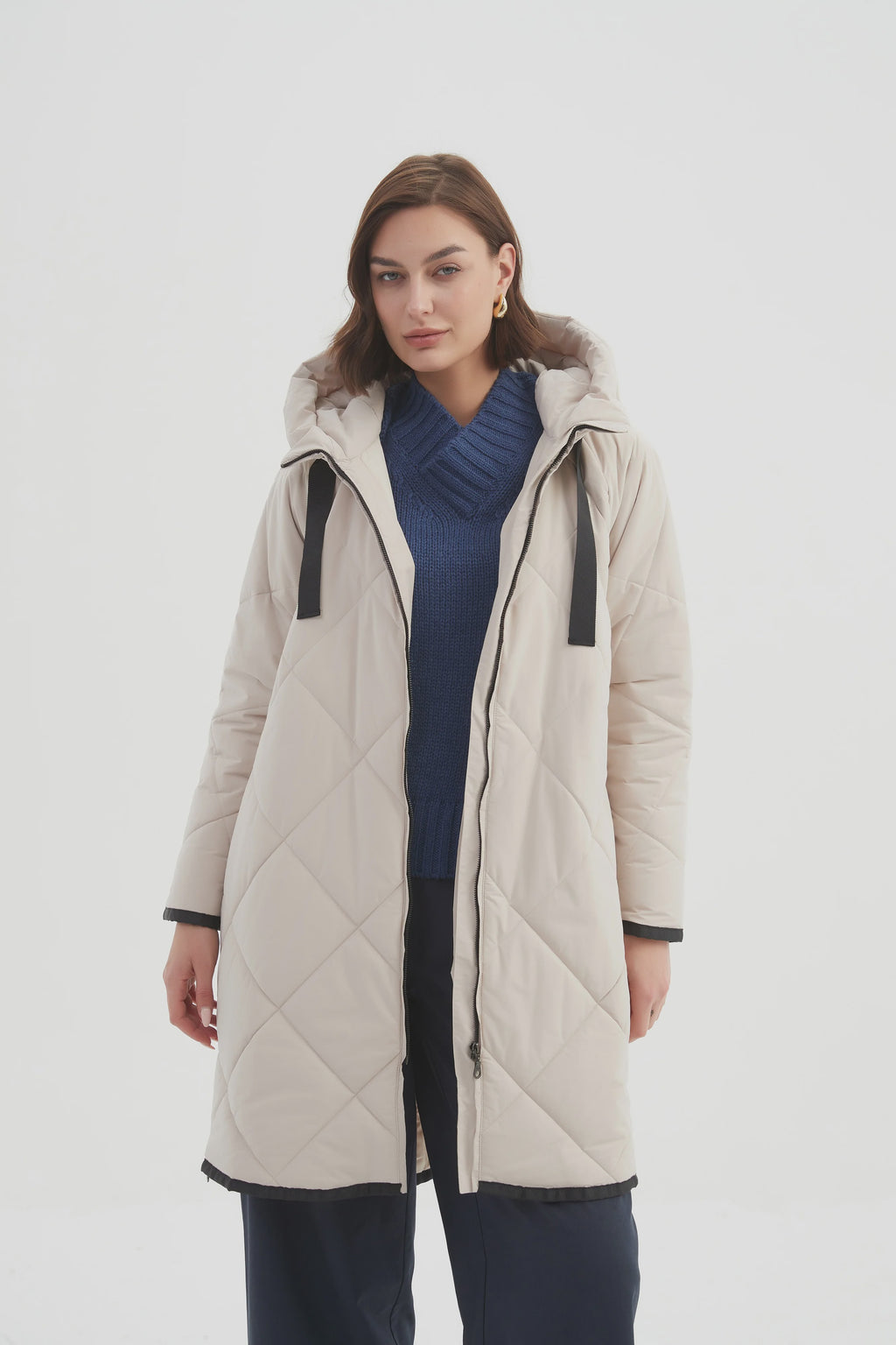 Zip Hem Winter Coat Cream