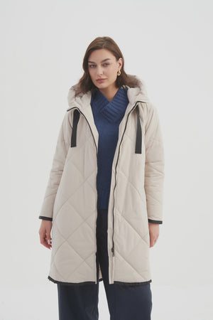 Zip Hem Winter Coat Cream