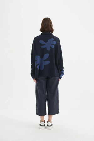 Splatter Print Knit- Navy