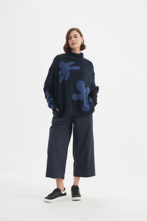 Splatter Print Knit- Navy