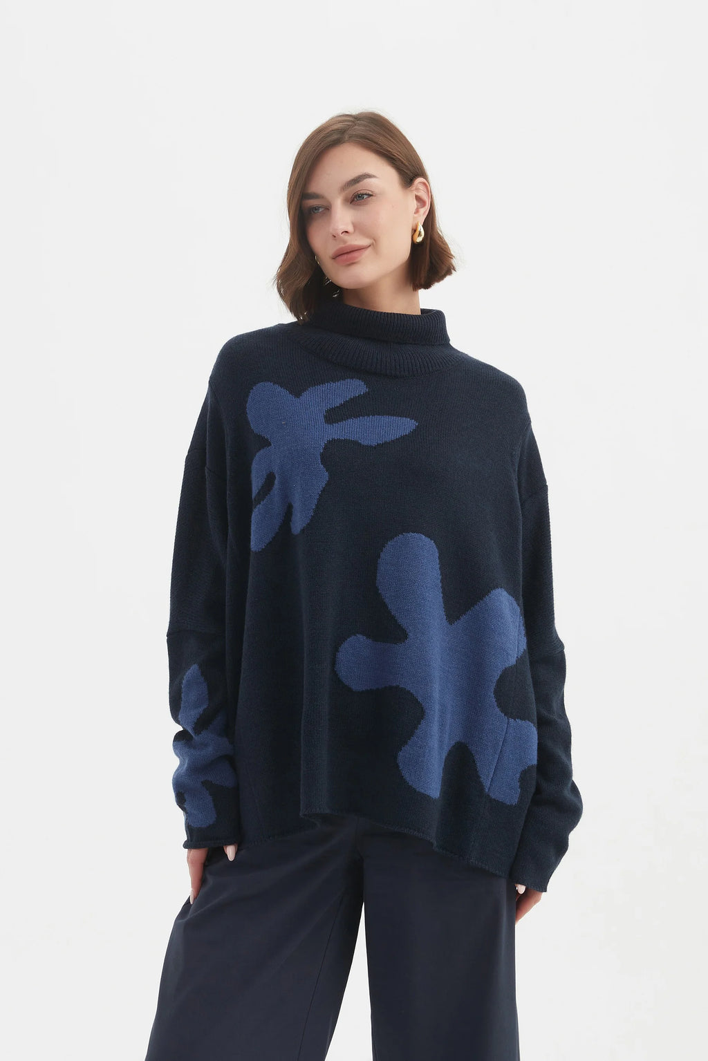 Splatter Print Knit- Navy
