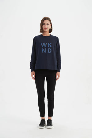 Embossed Metallic WKND Sweat-Midnight Blue