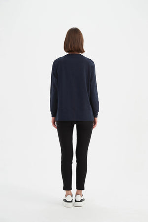 Embossed Metallic WKND Sweat-Midnight Blue