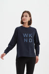 Embossed Metallic WKND Sweat-Midnight Blue