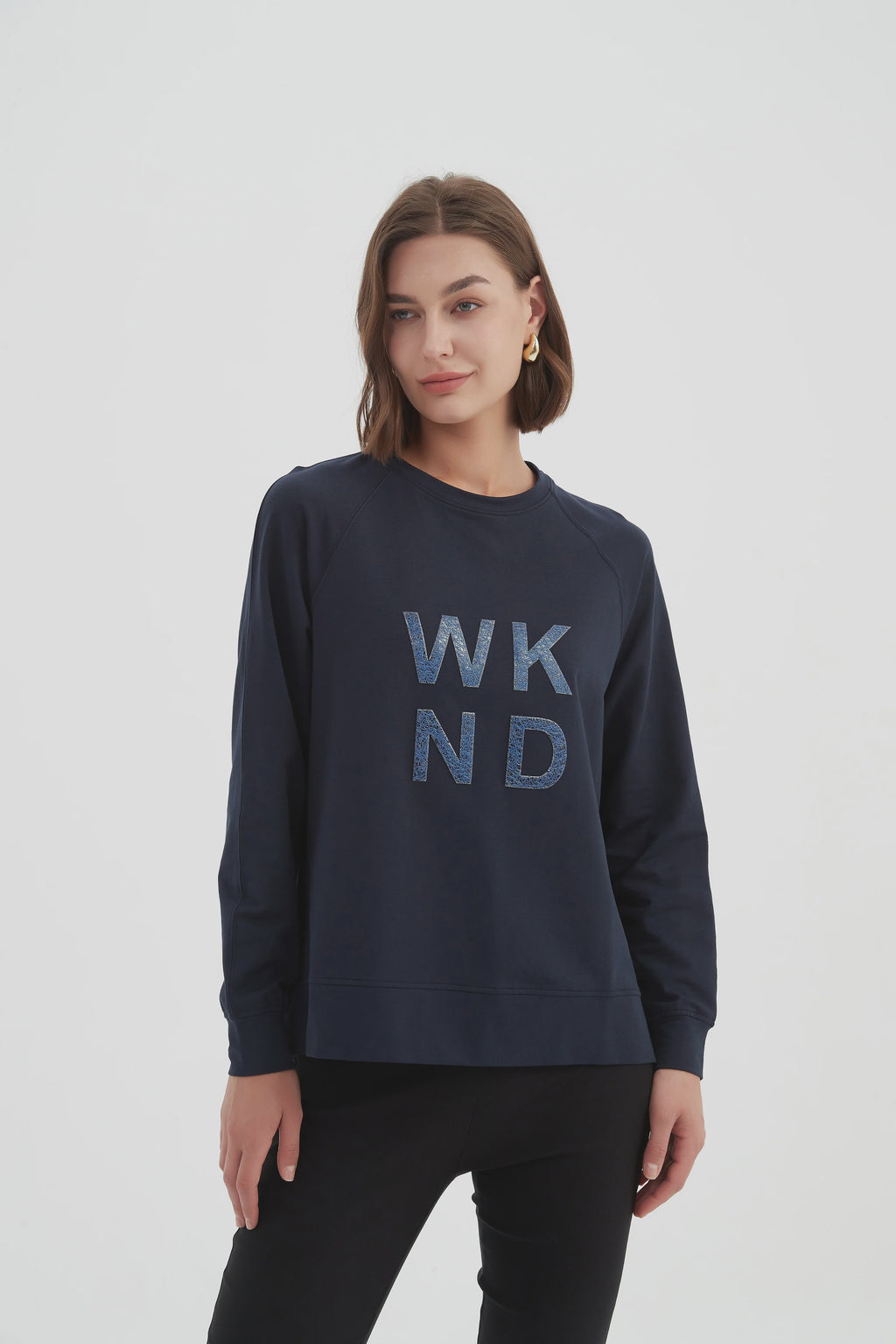 Embossed Metallic WKND Sweat-Midnight Blue