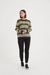 Stripe Contrast Knit - Dark Moss / Ivory