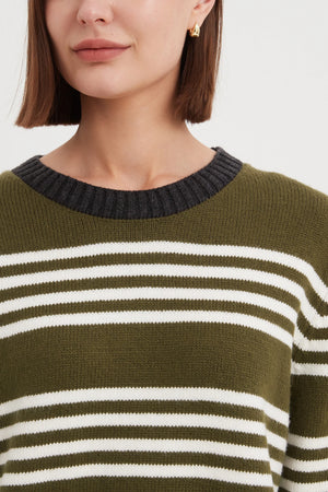 Stripe Contrast Knit - Dark Moss / Ivory