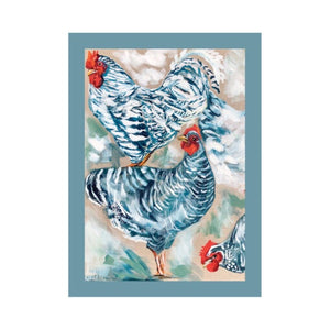 Blue & White Chooks Tea Towel