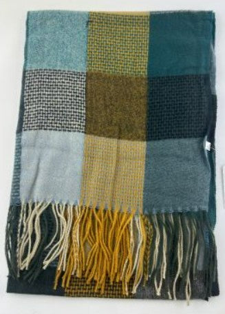 Plaid Shawl Wrap Slate & Mustard