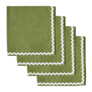 Orla S/4 Cotton Napkins Olive & Ivory