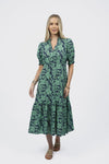Fleur Midi Dress Mint Navy