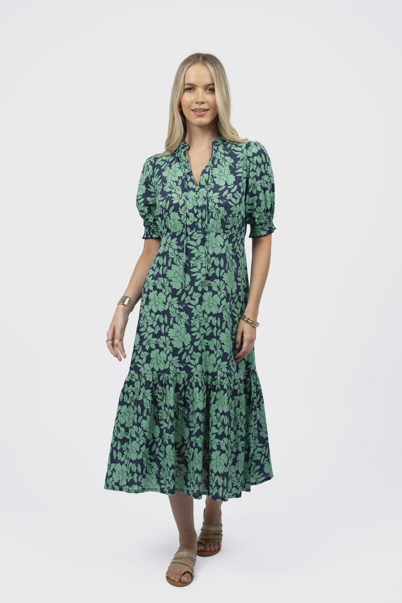 Fleur Midi Dress Mint Navy