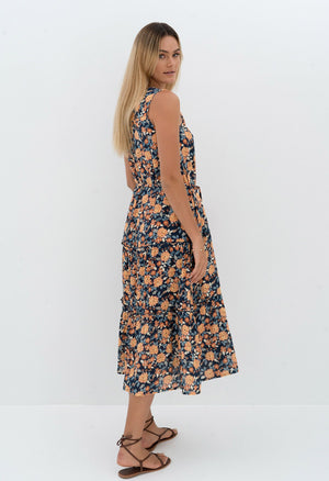 Cascade Bloom Dress Navy