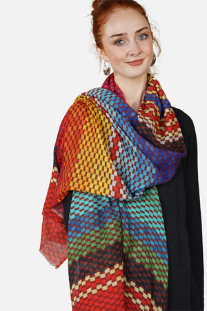 Wool Rainbow Check Scarf