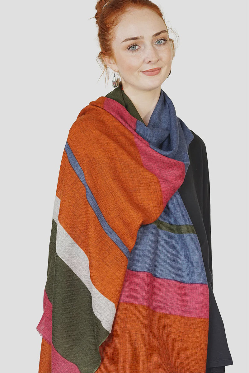 Wool Horizontal Bars Scarf Warm