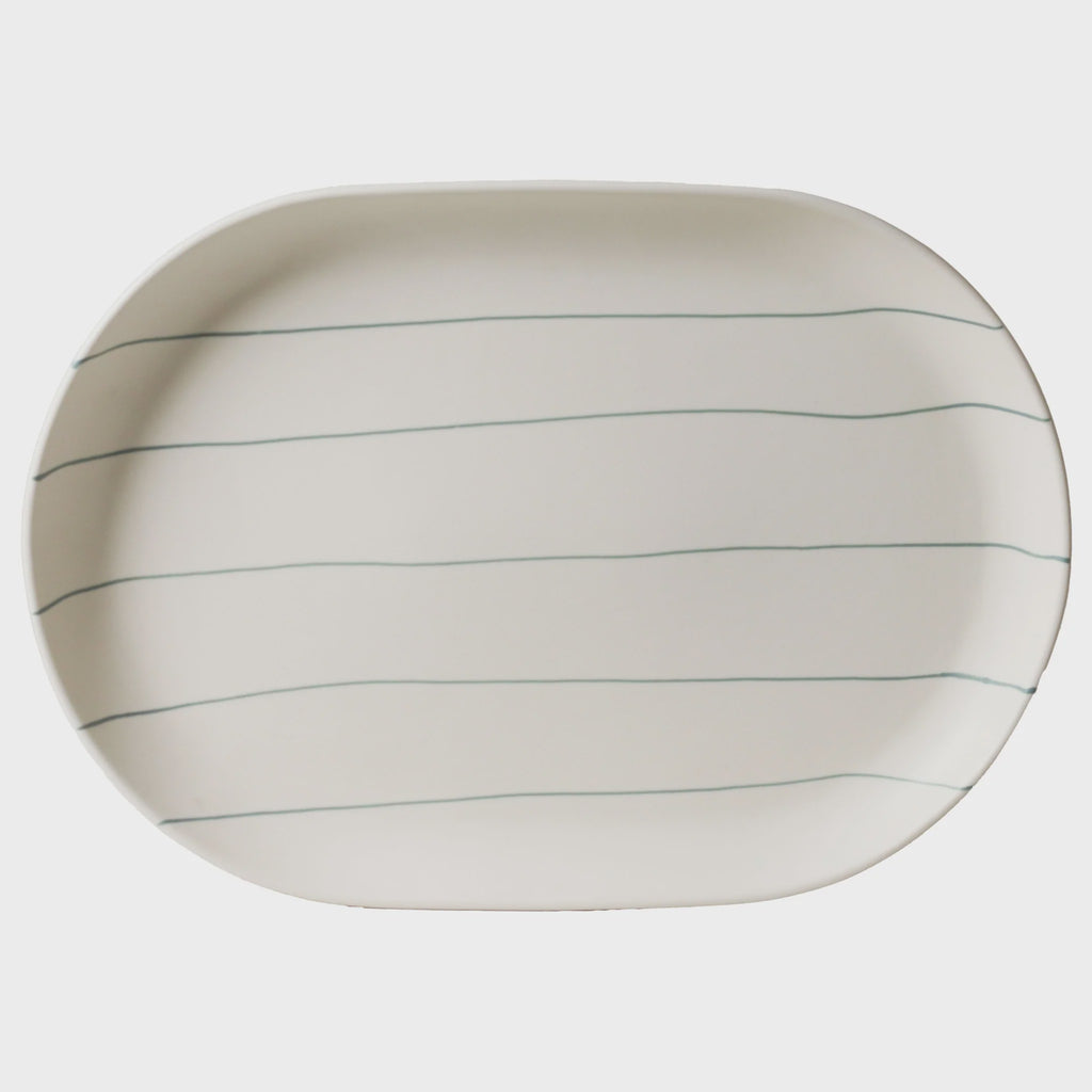 Coastal Junction 38cm Oval Tray / Cream with Green Stripe