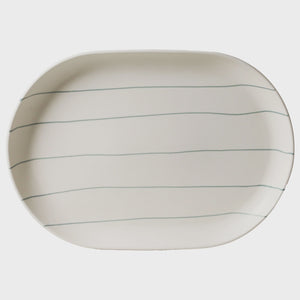 Coastal Junction 38cm Oval Tray / Cream with Green Stripe