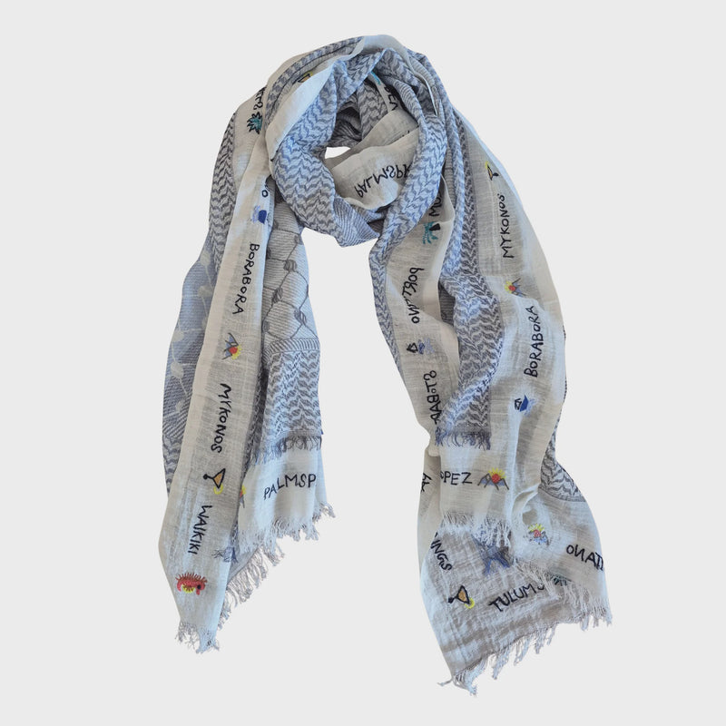 Pure Cotton Embroidered Scarf Destination
