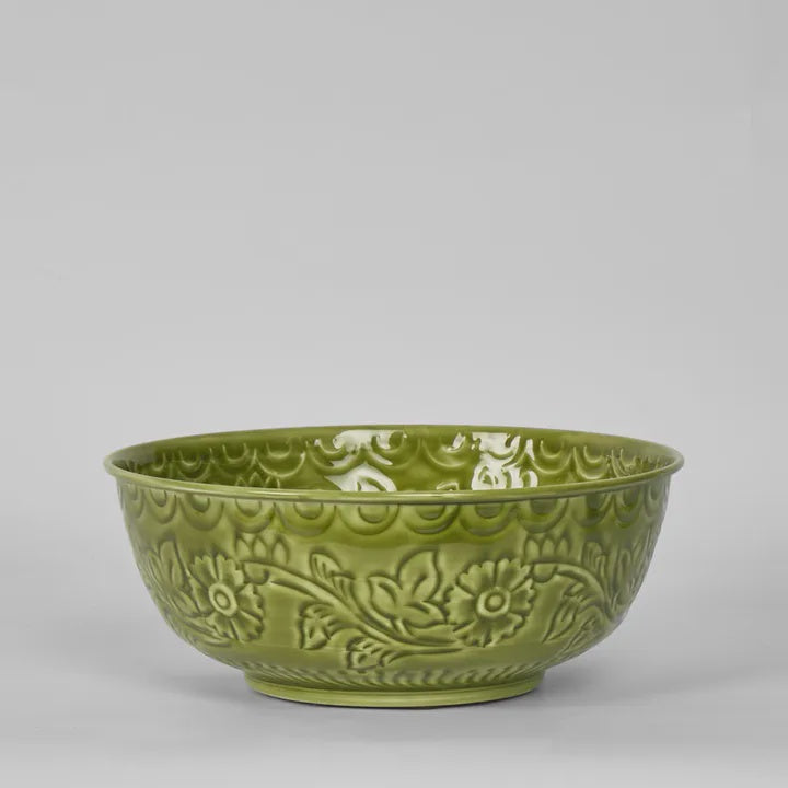 Enamel Bowl Embossed Green