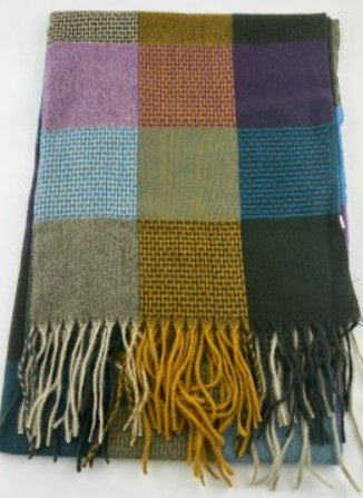 Plaid Shawl Wrap Purple Blue & Mustard