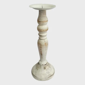 Estelle Wood Candle Holder / White Wash