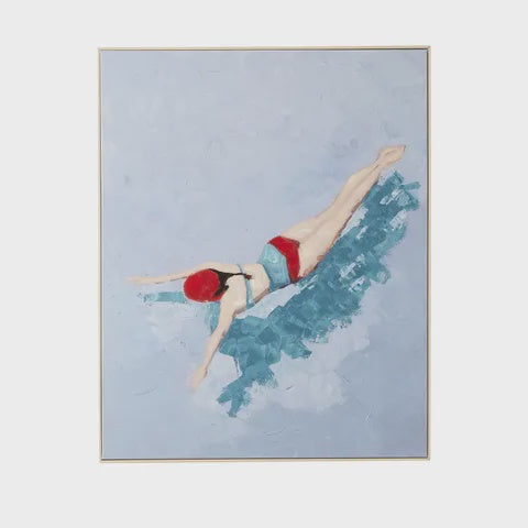 Swimmer Natural Frame Oil Painting