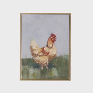 Hen Oak Frame Oil Painting