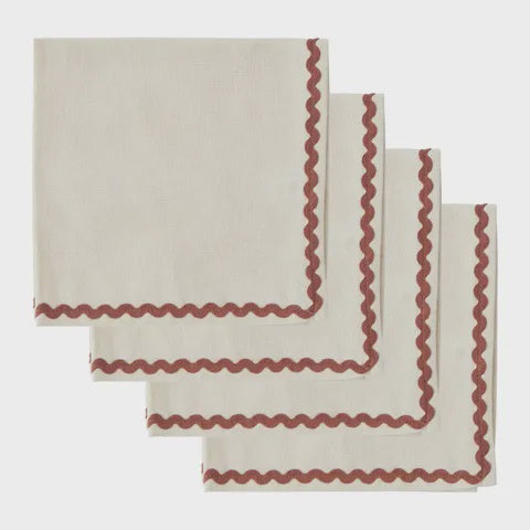 Orla S/4 Cotton Napkins Ivory & Rust