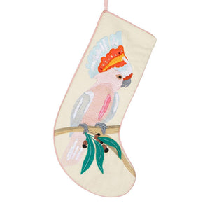 Pink Cockatoo Embroidered Stocking