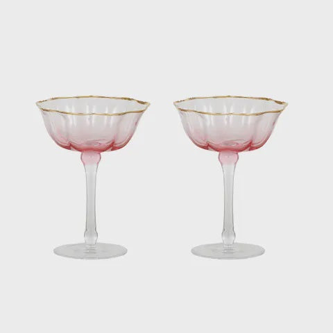 Hyatt S/2 Glass Coupe Pink/Gold