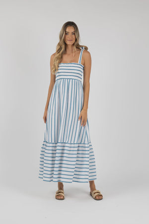 Santos Shirred Dress / Blue Stripe