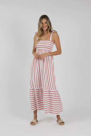 Santos Shirred Dress / Pink Stripe