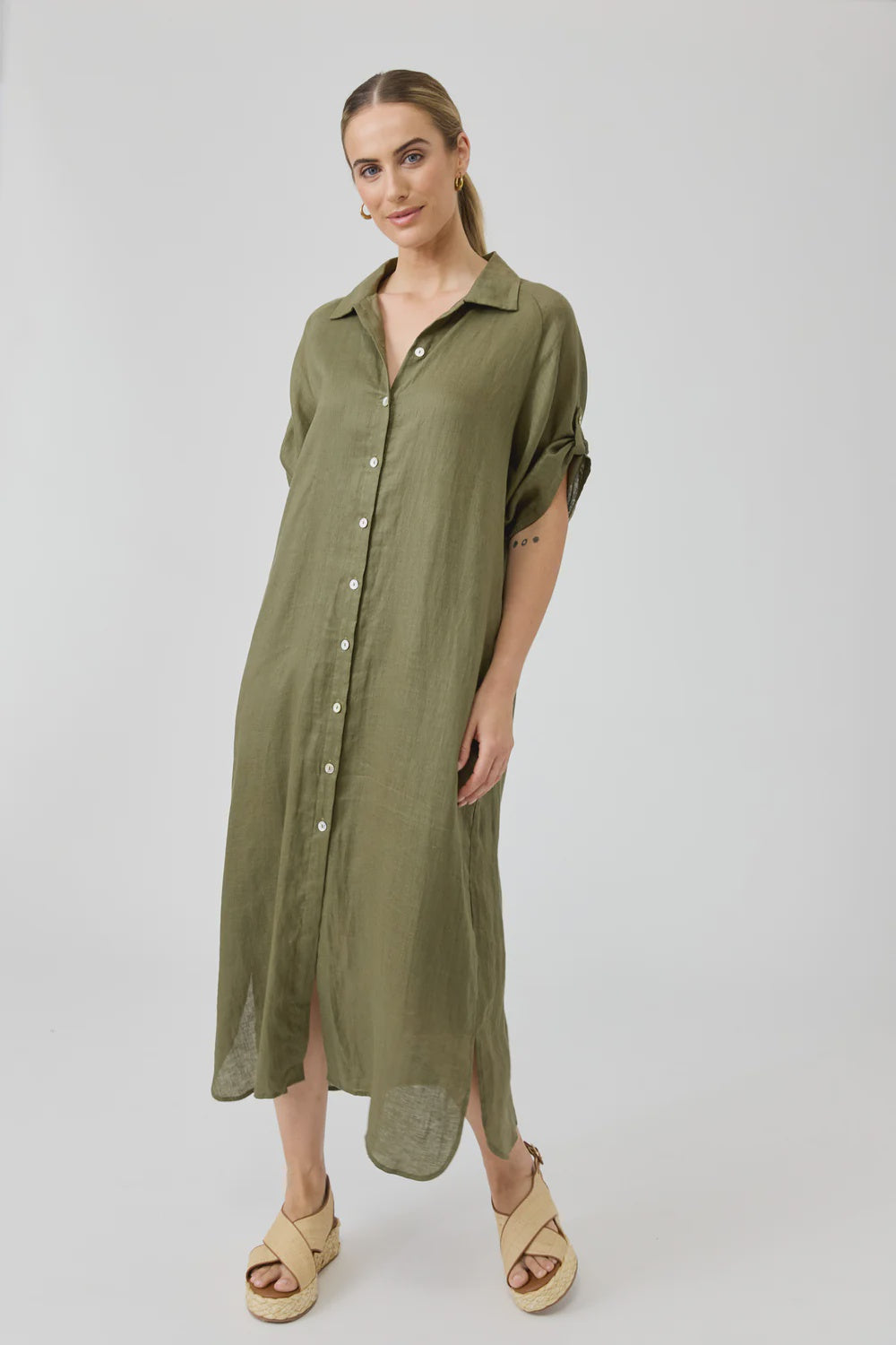 Studio Shirt Dress Khaki