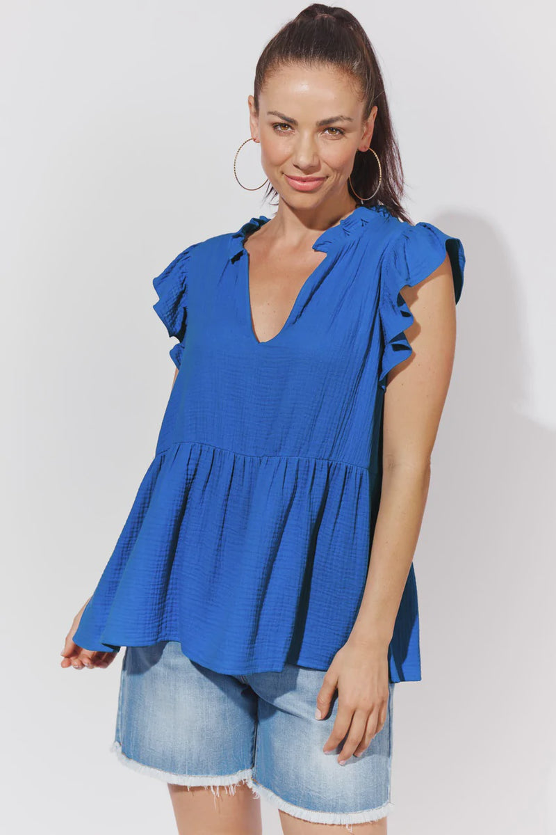 Java Frill Top - Cobalt