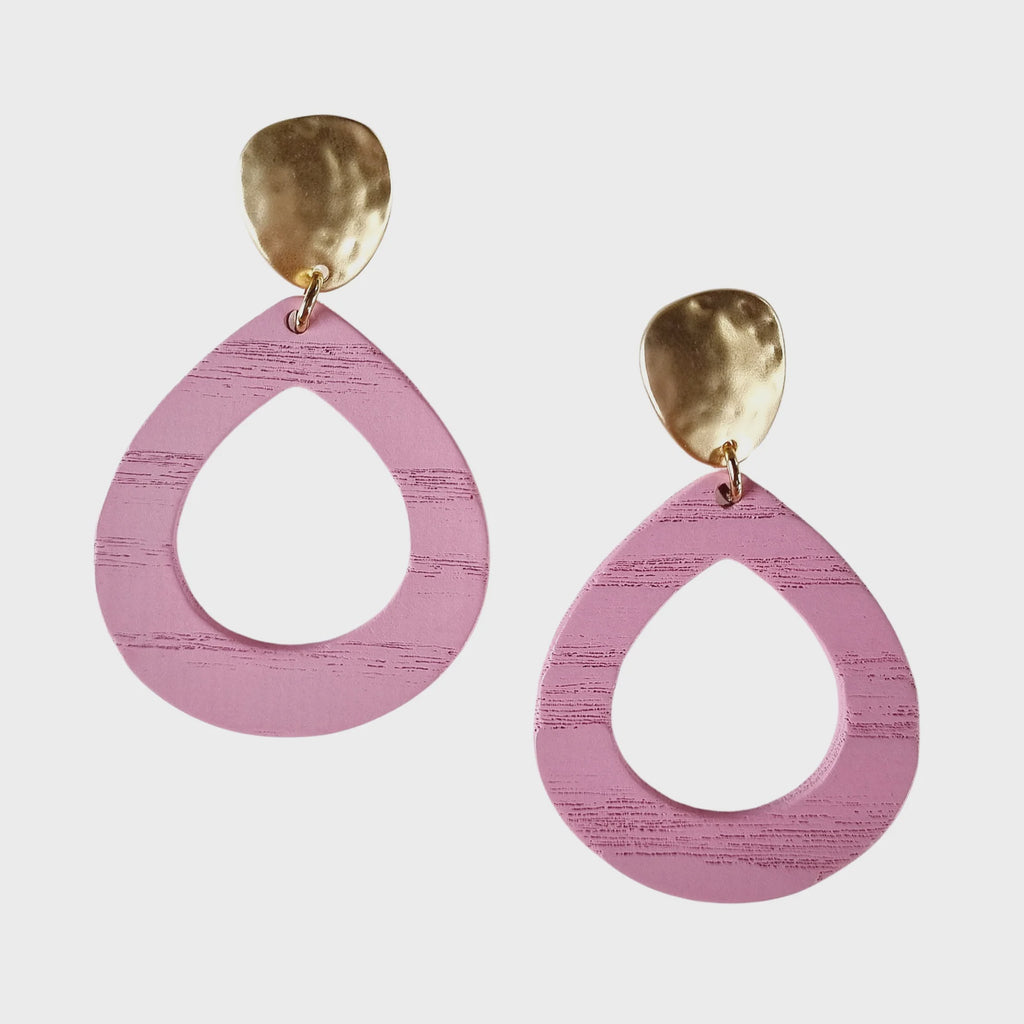 Stacey Teardrop Wood Earring Light Pink