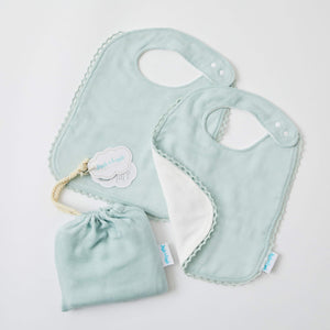 Misty Blue Double Muslin & Lace Bib Set 2