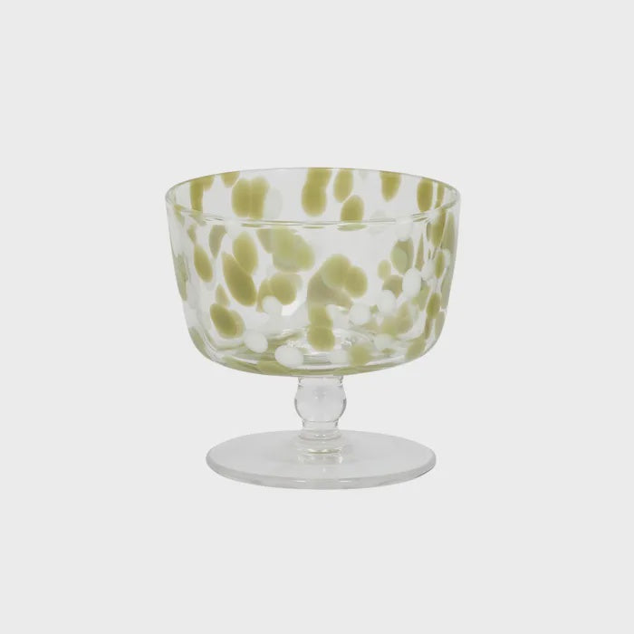 Freckle Glass Footed Bowl Olive