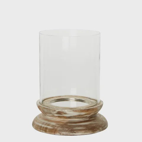 Brodie Glass Hurricane With Wooden Base