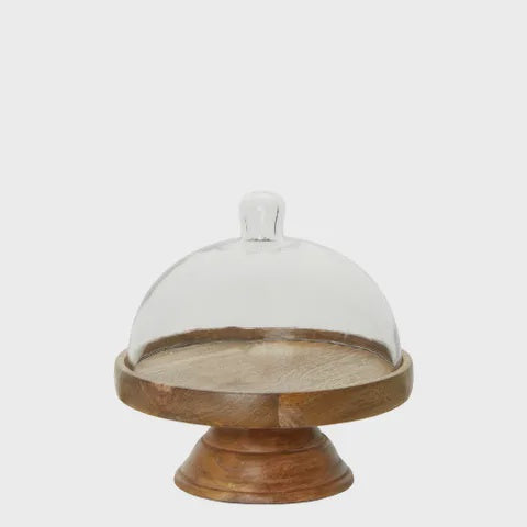 Alicia Glass Cloche Cake Cover With Wooden Base